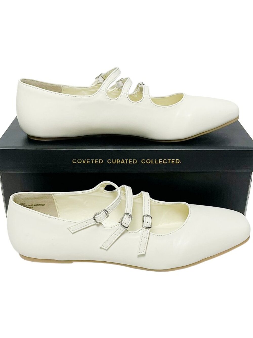 Lulus Ortie Bone Strappy Buckle Ballet Flats Size 9 NWT